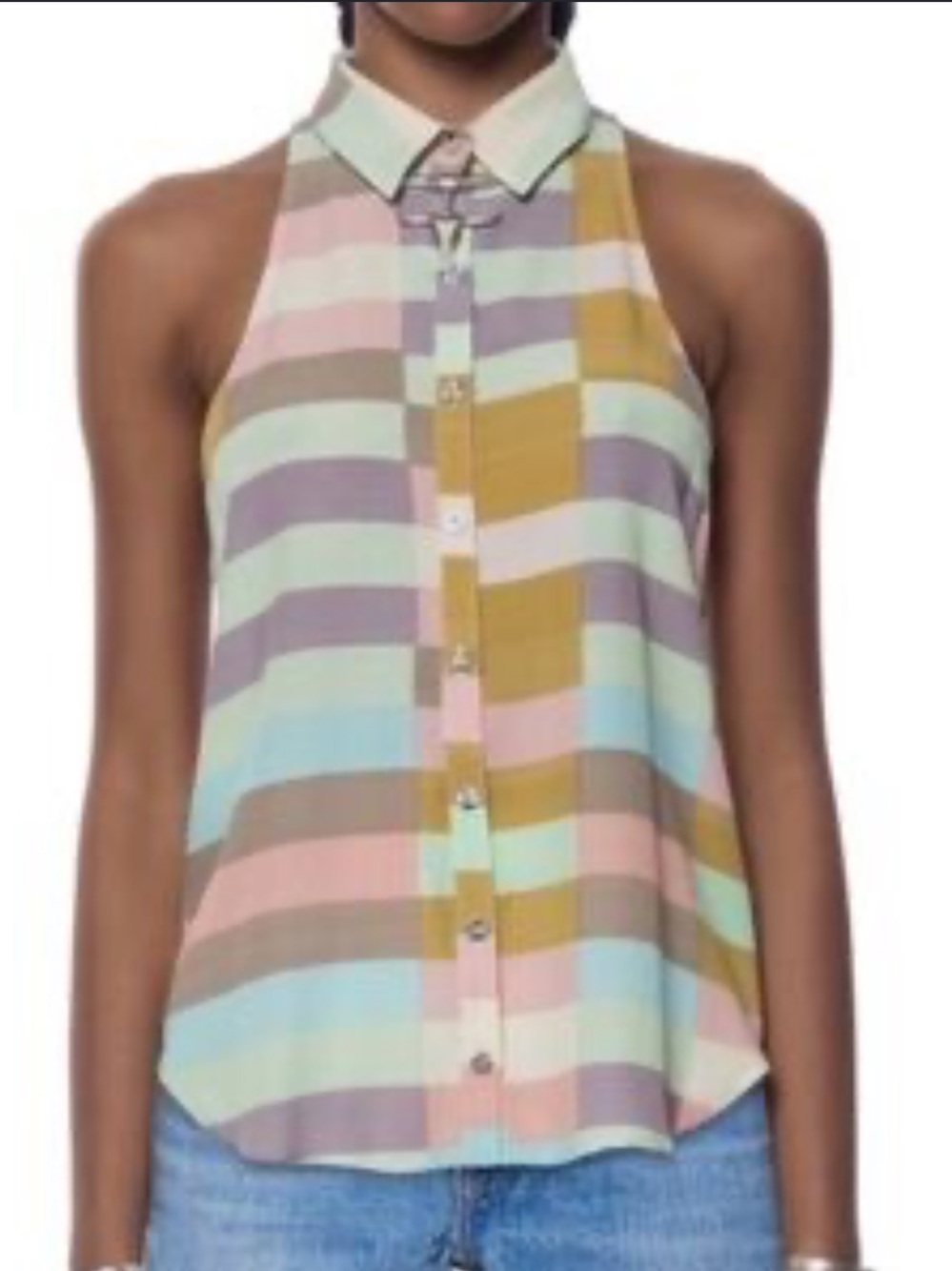 Mara Hoffman Pastel Striped Collared Shirt in Mint, Blush Lavender Mustard S